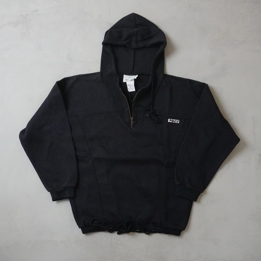 Vintage Pony 1/4 Zip Hoodie Medium Mens 90s Black Drawstring Hem Sweatshirt